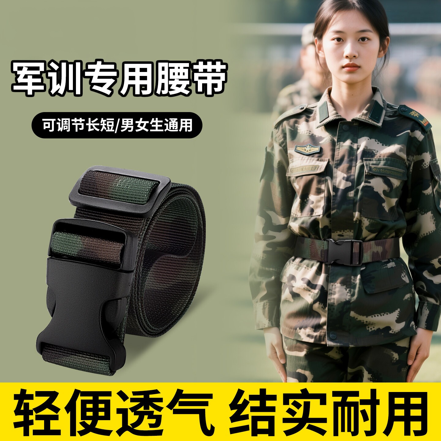 果奇军训腰带专用必备用品懒人迷彩松紧弹力裤带高中生大学生皮带