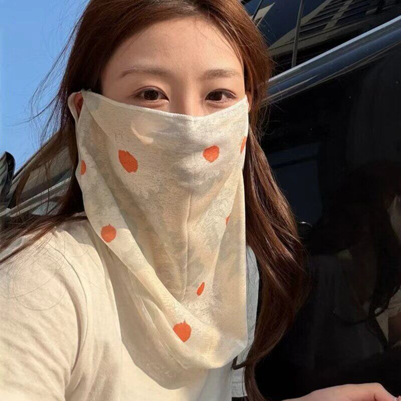 韩系甜美碎花遮阳面罩女春夏骑行遮阳面纱护颈脸透气舒适基尼口罩