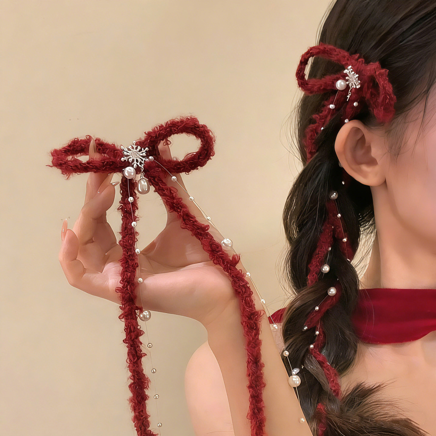 红色毛绒雪花蝴蝶结鸭嘴夹女温柔百搭圣诞发夹新年氛围感发饰新品,饰品/流行首饰/时尚饰品新,发饰,淘宝优惠券,粉丝福利购,淘宝优惠卷