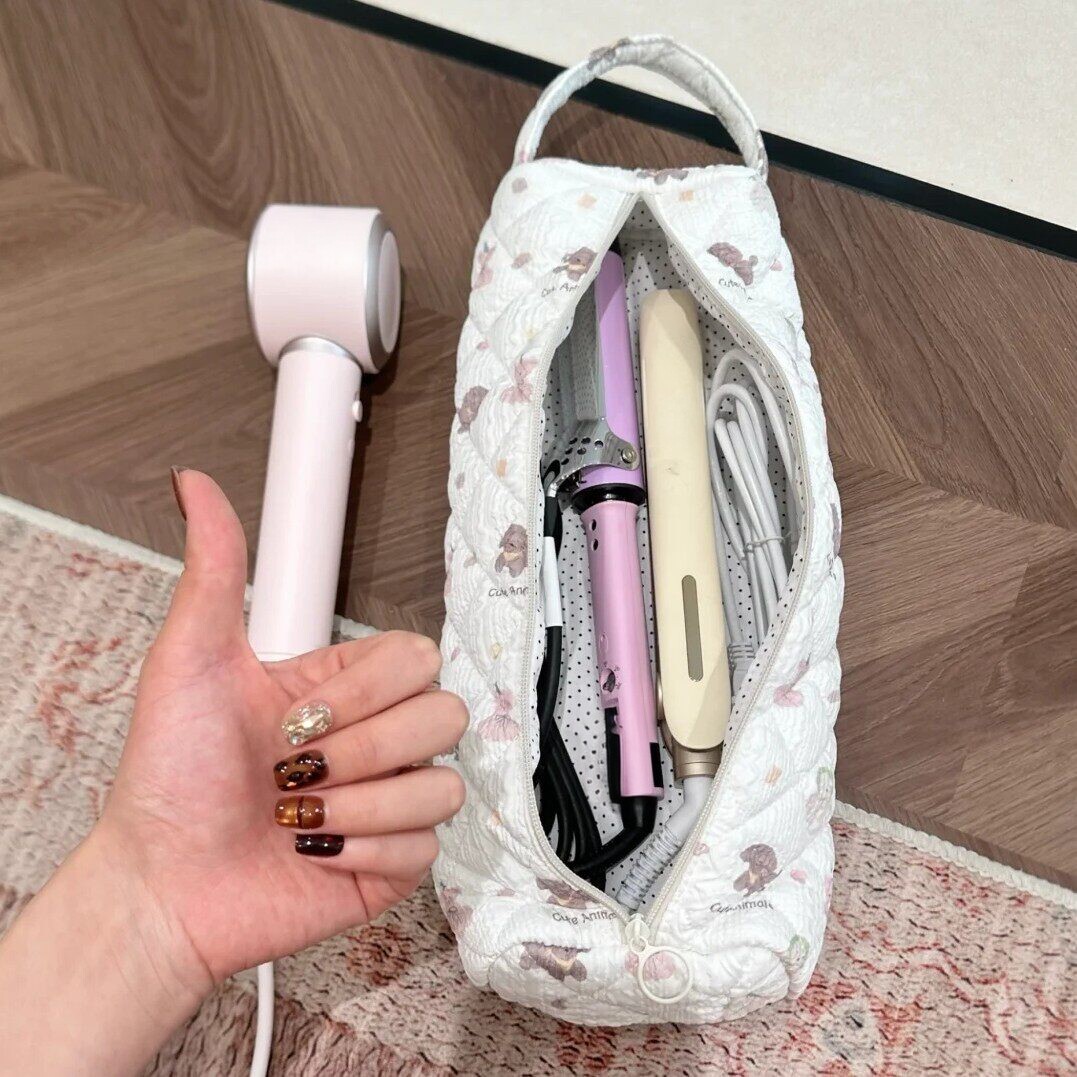 可爱小狗吹风机收纳包旅行拉链卷发棒收纳袋便携出差直板夹收纳包