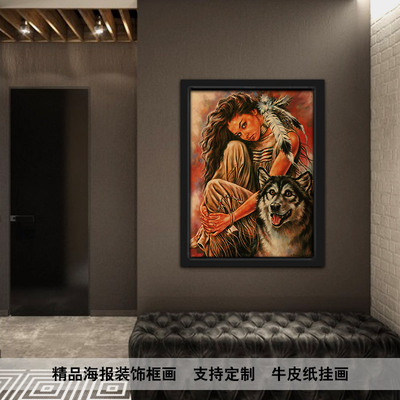 印第安人物装饰画复古海报框画现代艺术背景墙画美式酒吧挂画壁画