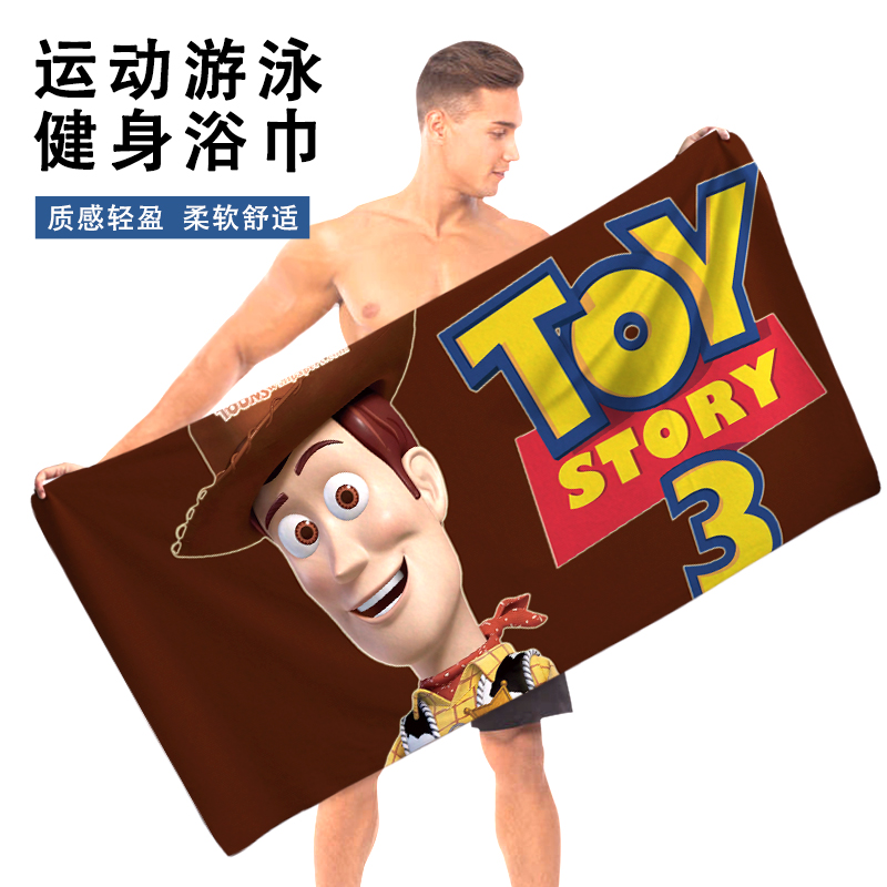 新款卡通动漫玩具总动员大号浴巾男健身房游泳速干吸水不掉毛毛巾
