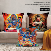 新款 饰沙发抱枕酒吧咖啡馆座椅靠背靠垫车载抱枕 双面唐卡纹身店装