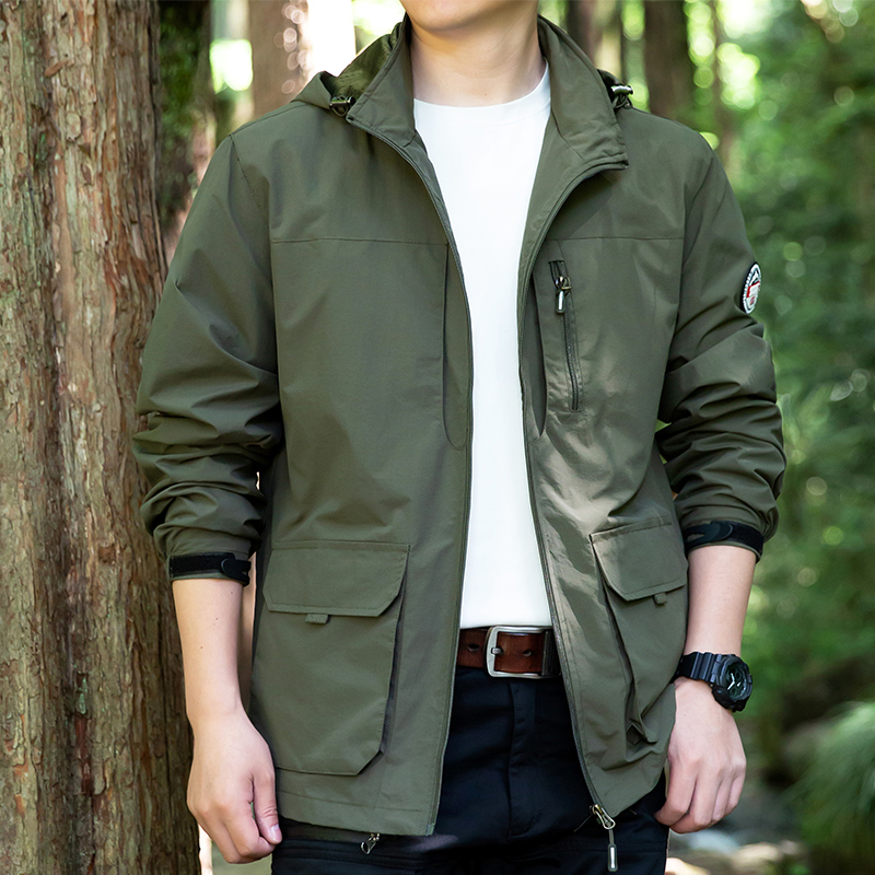 可拆卸帽秋冬宽松多口袋夹克