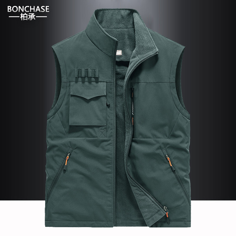 秋冬双面穿马甲加厚男士户外运动抓绒背心摇粒绒坎肩加绒马夹外套