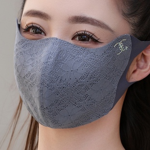 秋冬细绒保暖口罩亮钻女神高颜值蕾丝立体软骨护眼角加大防寒面罩