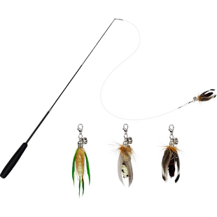 田田猫伸缩长杆仿真昆虫飞蝇蜻蜓羽毛铃铛逗猫棒替换头耐咬猫玩具