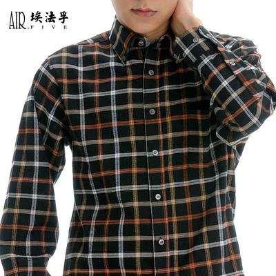 春秋季磨毛格子休闲棉质长袖衬衣