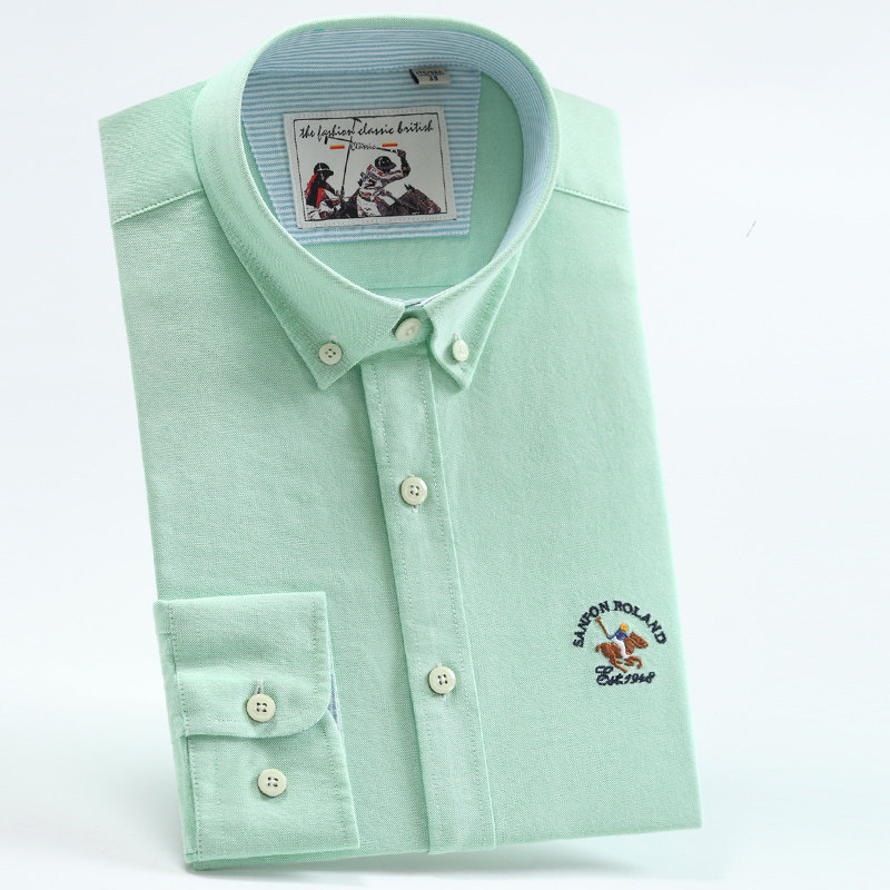 保罗纯棉牛津纺男士长袖衬衫浅绿色商务休闲春秋季精梳棉全棉衬衣,男装,衬衫,淘宝优惠券,粉丝福利购,淘宝优惠卷