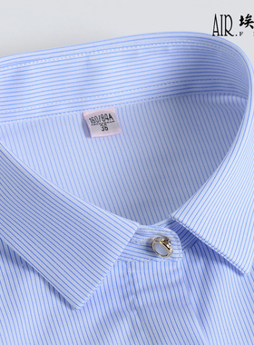 AF细条纹免烫竹纤维女士衬衣长袖浅蓝色竖条纹工作服职业正装衬衫