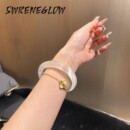 冰透银手镯女士高冰玛瑙美人玉手镯 专柜品质白色猫眼石白月光女款