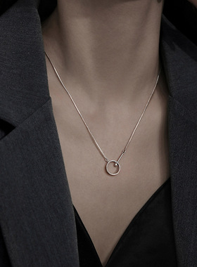 s925纯银圆环毛衣链女2022年新款潮轻奢小众项链锁骨链