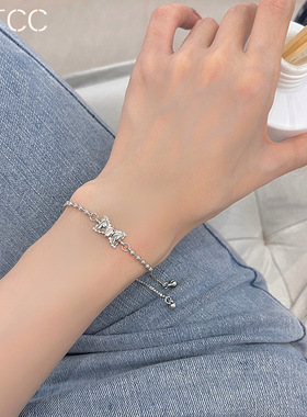 蝴蝶结抽拉手链女高级感ins小众设计2022新款潮闺蜜锆石手饰