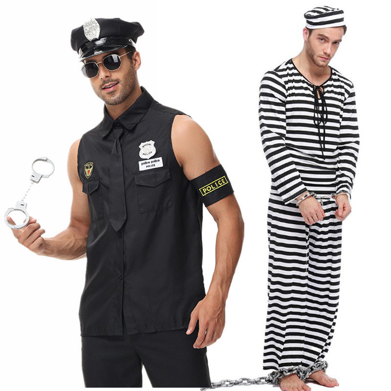 万圣节舞会演出服 cos囚犯服警察服儿童成人美国监狱囚服表演服装