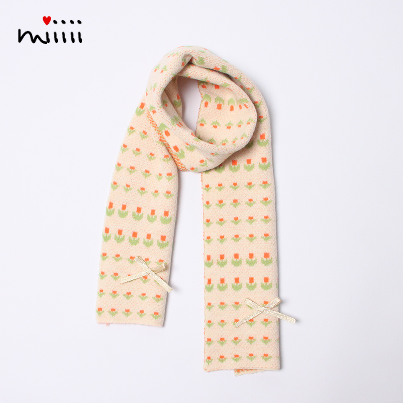 女童围巾秋冬季毛线提花可爱