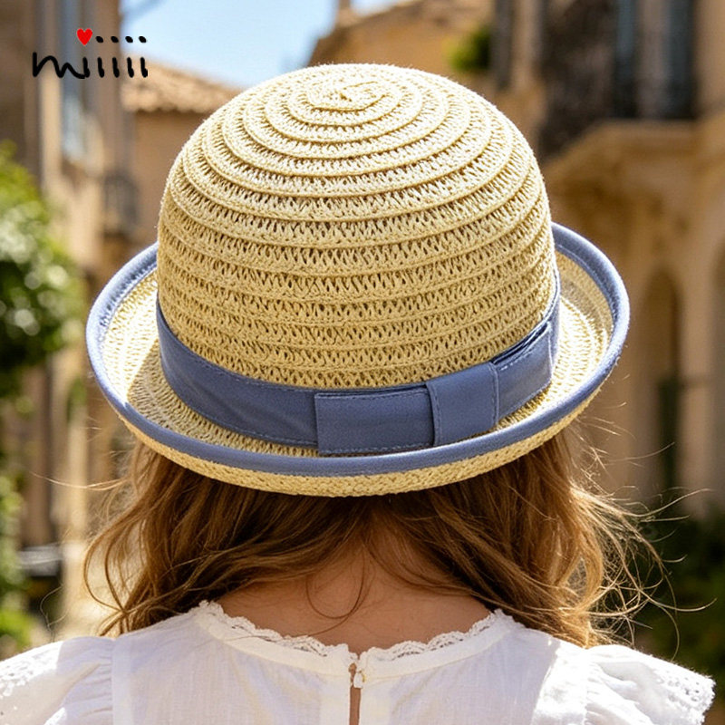 女童帽子春夏薄款草编镂空花朵小孩儿童女宝宝渔夫防晒草凉帽