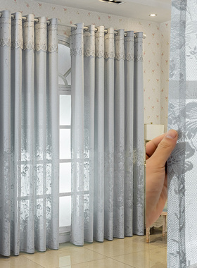 现代轻奢简约防晒半遮光窗纱客厅卧室遮阳灰色纱帘透光不透人新款