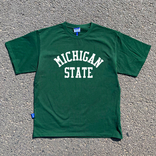 王有病工作室 重磅260G！密歇根州立大学复古学院特宽松短袖T恤