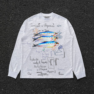 清仓款！颓废风轻亚文化视觉系美式复古拼接长袖T恤高级感上衣