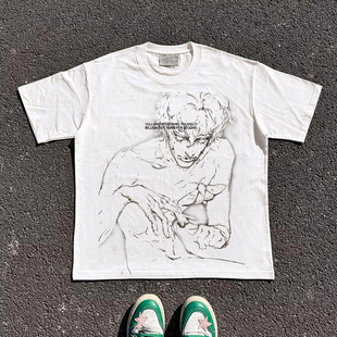 王有病工作室 重磅260G！雕塑人像宽松美式复古vintage短袖T恤