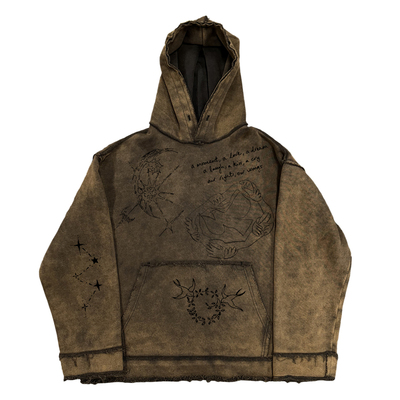 轻亚文化卡通美式复古反做旧水洗毛边破坏卫衣连帽衫大码情侣上衣