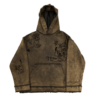 清仓款 复古线稿猫咪视觉系颓废风高级感情侣卫衣重磅 暗黑系美式