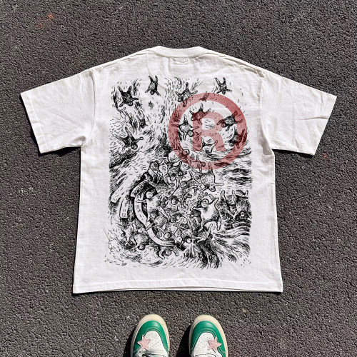 王有病工作室 重磅260G！暗黑系港风vingate短袖T恤男女情侣装