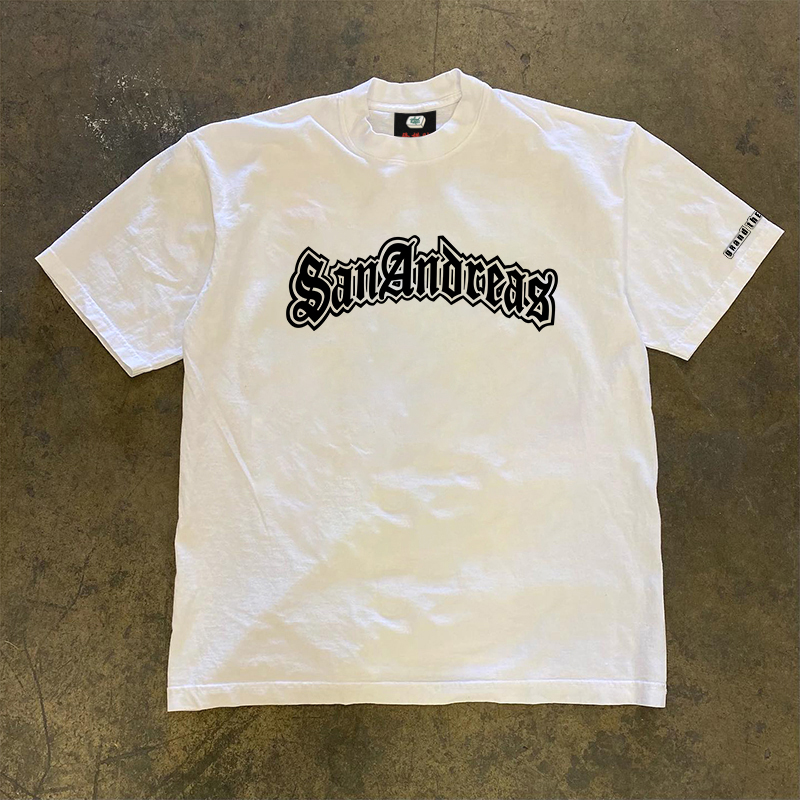 王有病工作室 240G重磅！复古运动穿搭男女情侣装简约学生短袖T恤