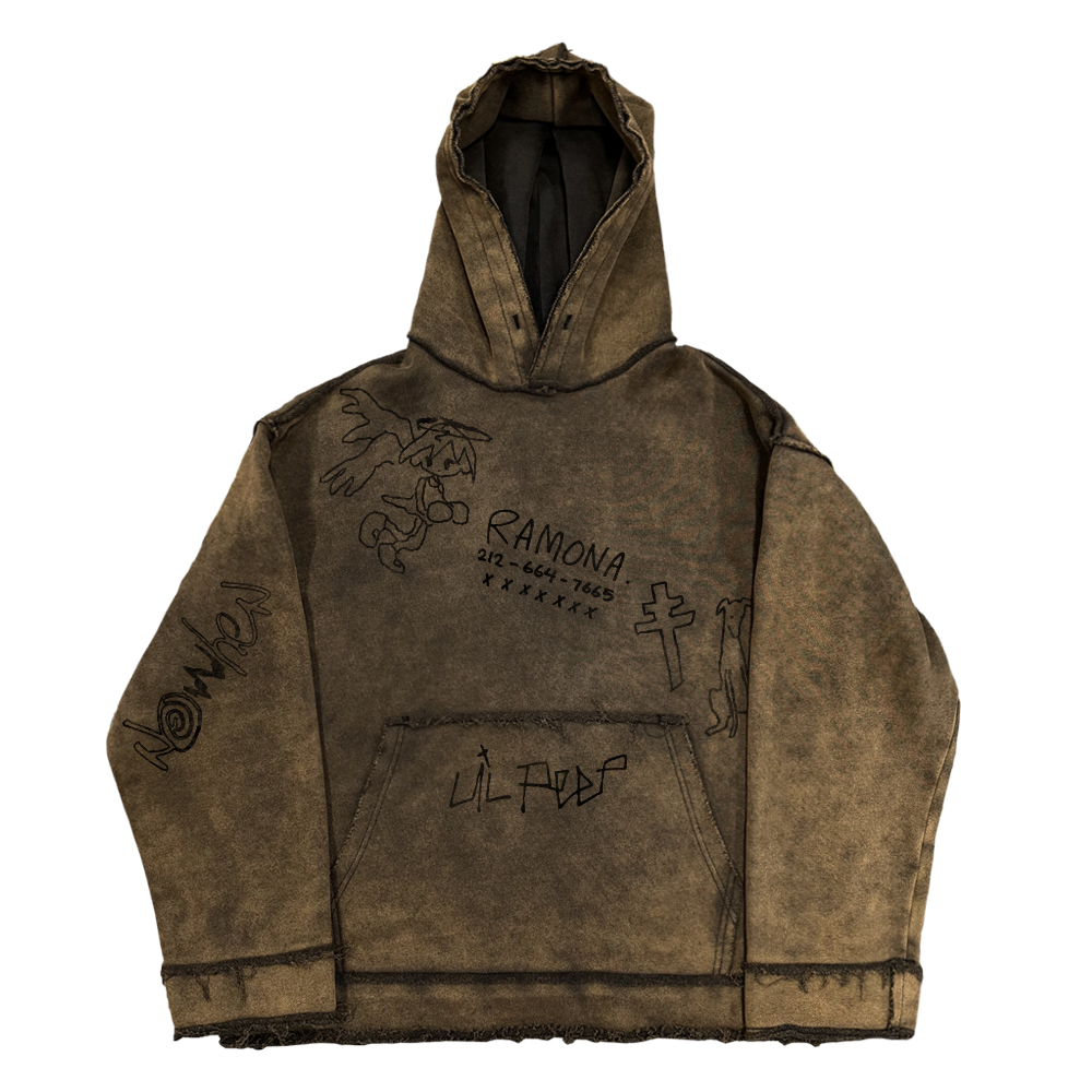 亚文化视觉系高级感毛边破坏卫衣艺术款线稿涂鸦情侣连帽衫上衣