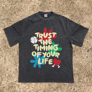 短袖 王有病工作室 情侣装 复古花朵慵懒bf学院男女款 T恤 卡通美式