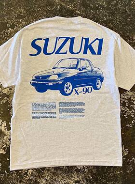 王有病工作室 220G 透气正肩版！蓝色小车复古vintage学生短袖T恤