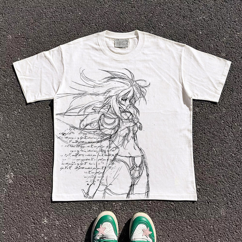 王有病工作室 重磅260G！动漫线稿复古小众独特艺术风男女短袖T恤