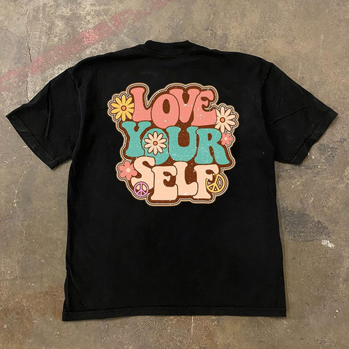 王有病工作室 love your self爱你自己高级感夏季情侣短半袖T恤夏