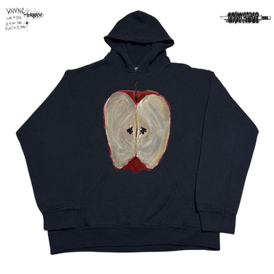 清仓款！手绘苹果颓废风丧系oldschool美式复古男女款连帽卫衣