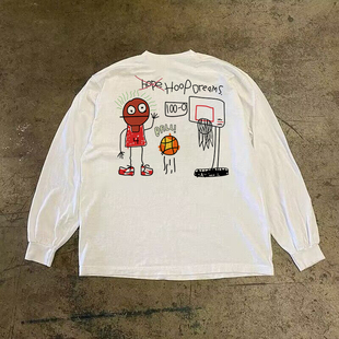 清仓款！慵懒风美式复古宽松上衣可爱ins男女同款长袖T恤情侣装