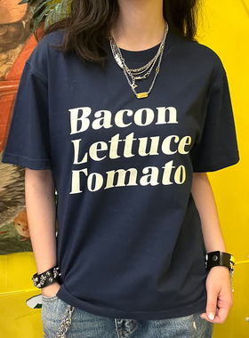 王有病工作室 260G重磅！培根生菜番茄oversize藏蓝色上衣短袖T恤