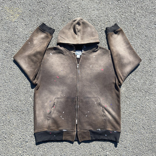 王有病工作室 只做心头好物!450可重磅做旧水洗卫衣开衫外套厚实