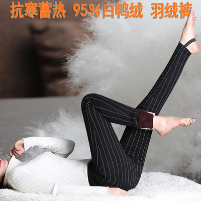 加肥加大200斤大码羽绒裤女外穿双面弹力冬季加厚小脚保暖棉裤 冬