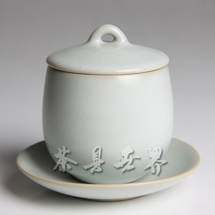仿宋开片汝窑瓷品茶杯子 月白 N问鼎汝窑鼎峰 金钟盖杯