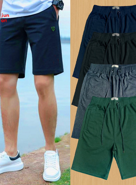 春夏季af男装纯棉休闲松紧腰运动跑步打球学生大码宽松五分短卫裤