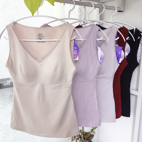 秋冬新款免穿文胸蚕丝保暖背心女