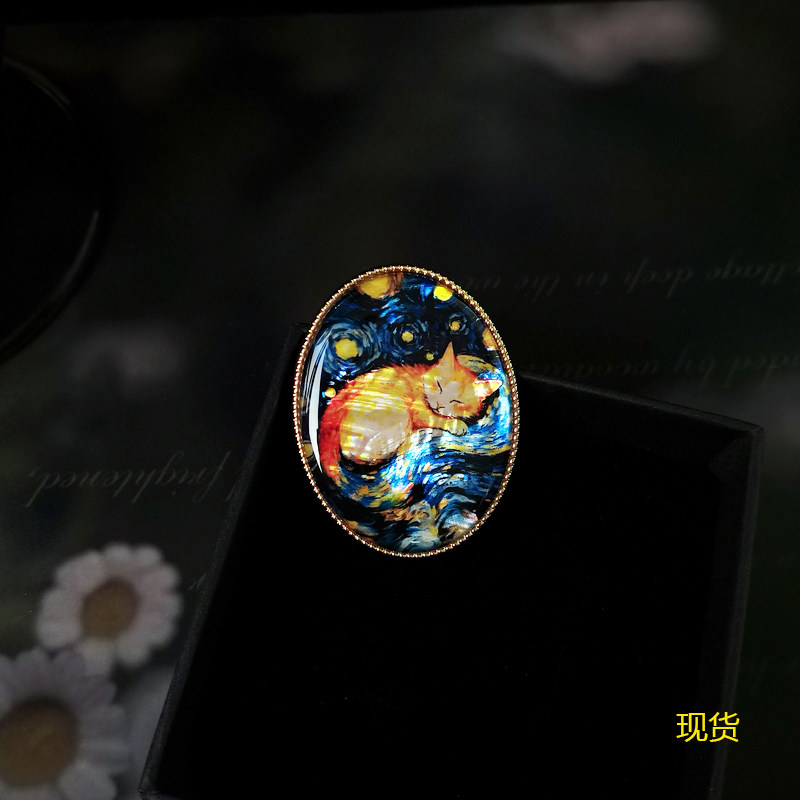 可订制图案胸针 精致天然贝壳胸针 猫咪星空别针 复古胸针别针