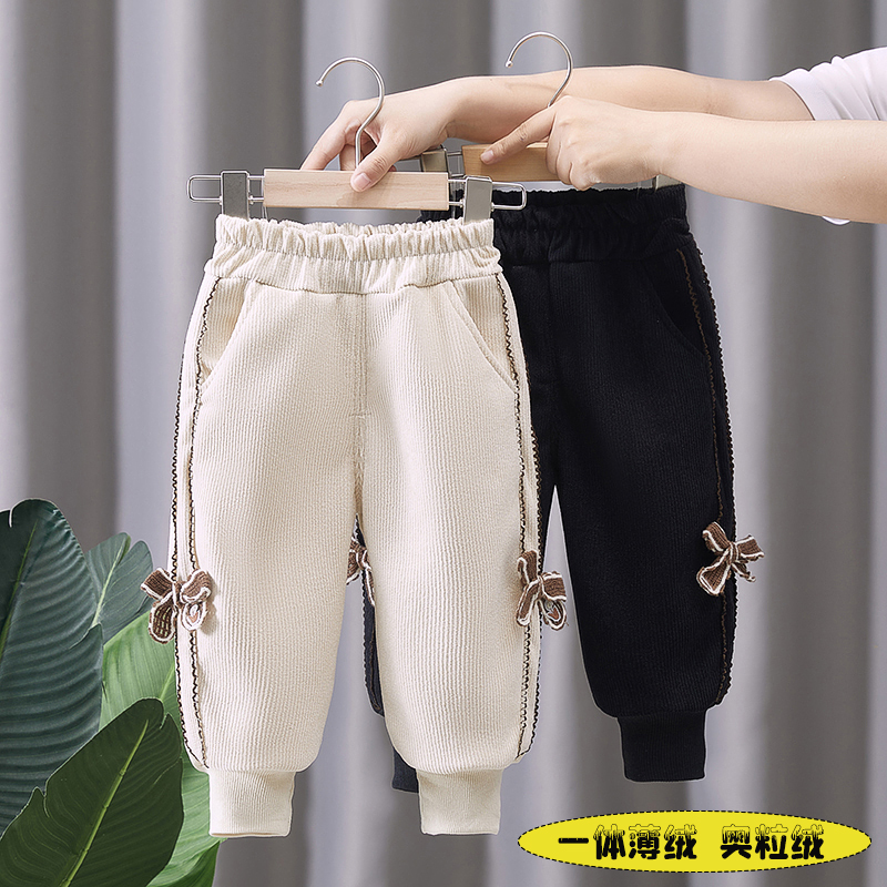 女童秋冬新款加绒裤子女宝宝冬季一体绒奥粒绒休闲长裤中小童外穿