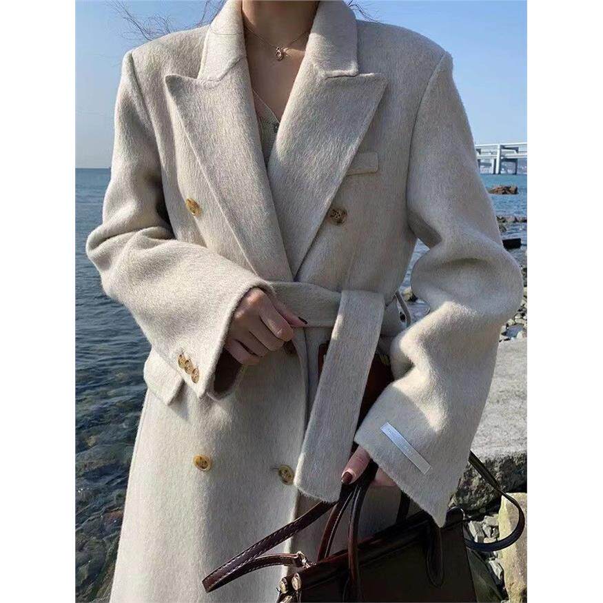 网红双面羊毛大衣中长款