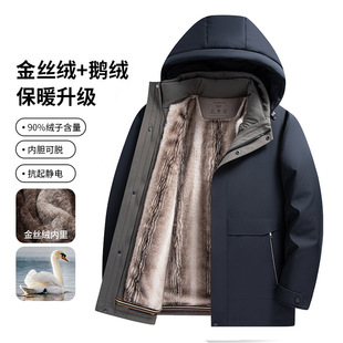 【金丝绒白鹅绒】极寒加厚男士可拆卸内胆羽绒服中老防寒派克服