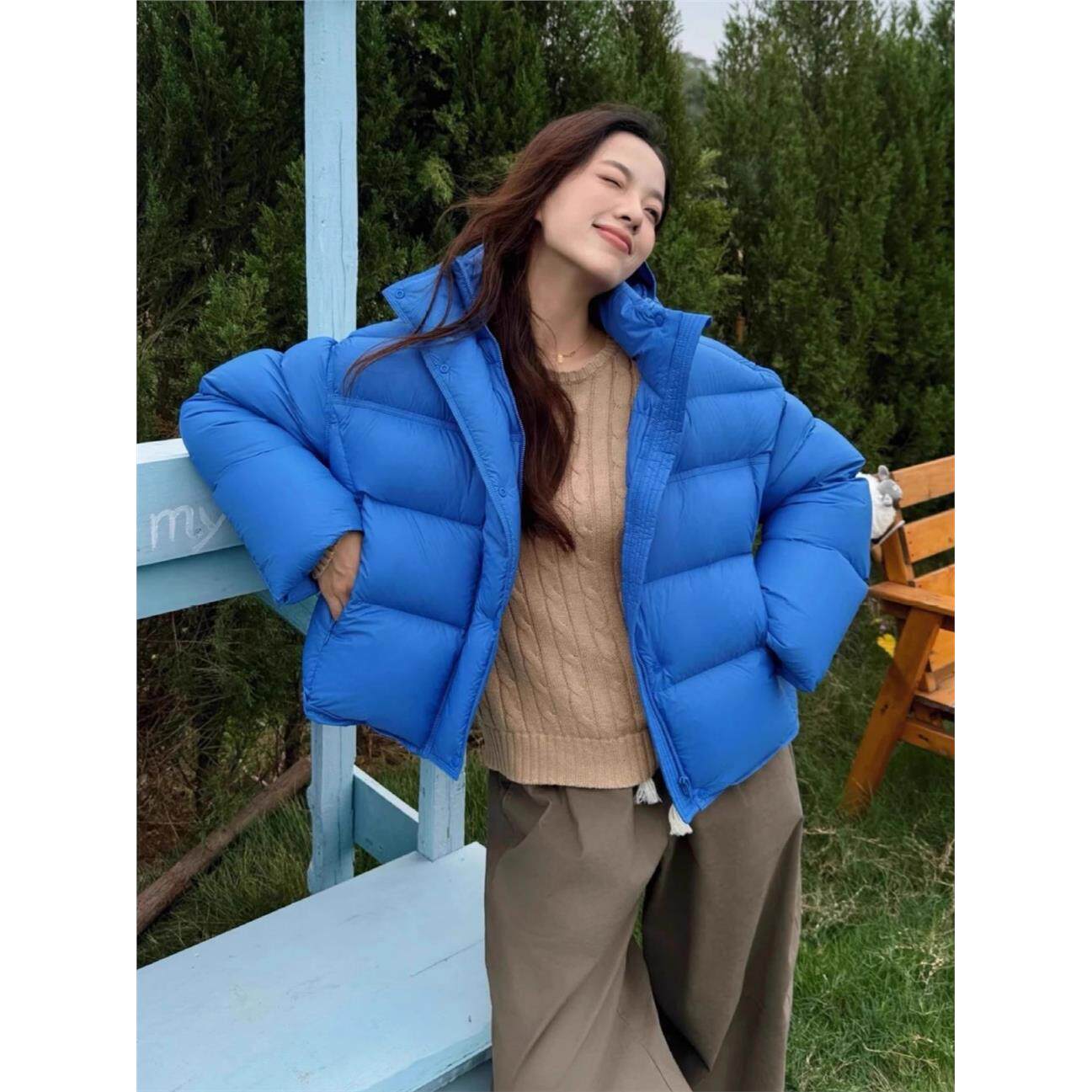 冬季布鲁斯蓝色羽绒服短