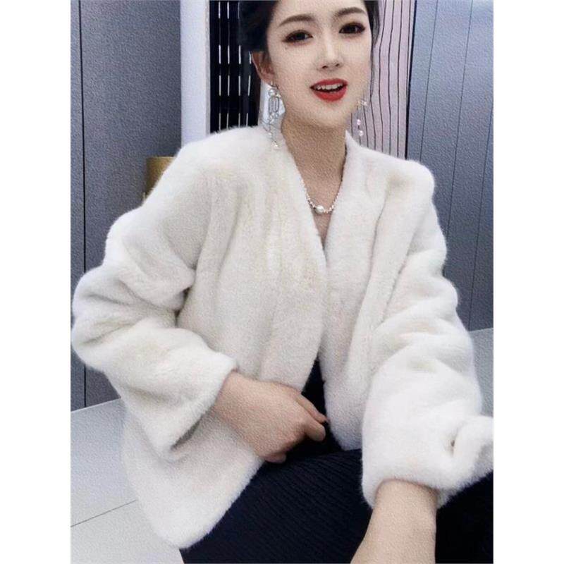 时尚百搭短外套女秋冬季皮草上衣宽松洋气仿水貂绒毛毛外套开衫