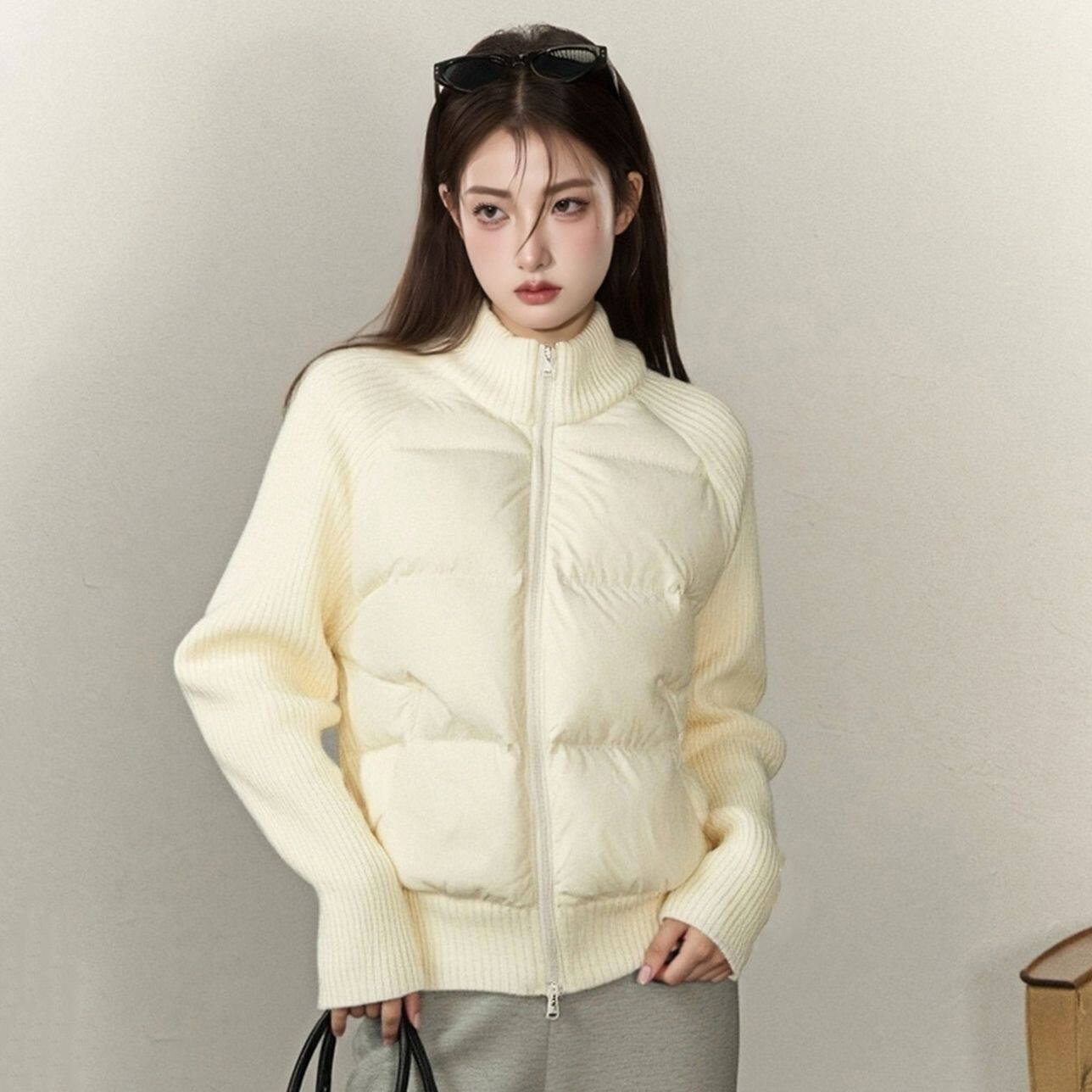 白色针织拼接服女款冬季
