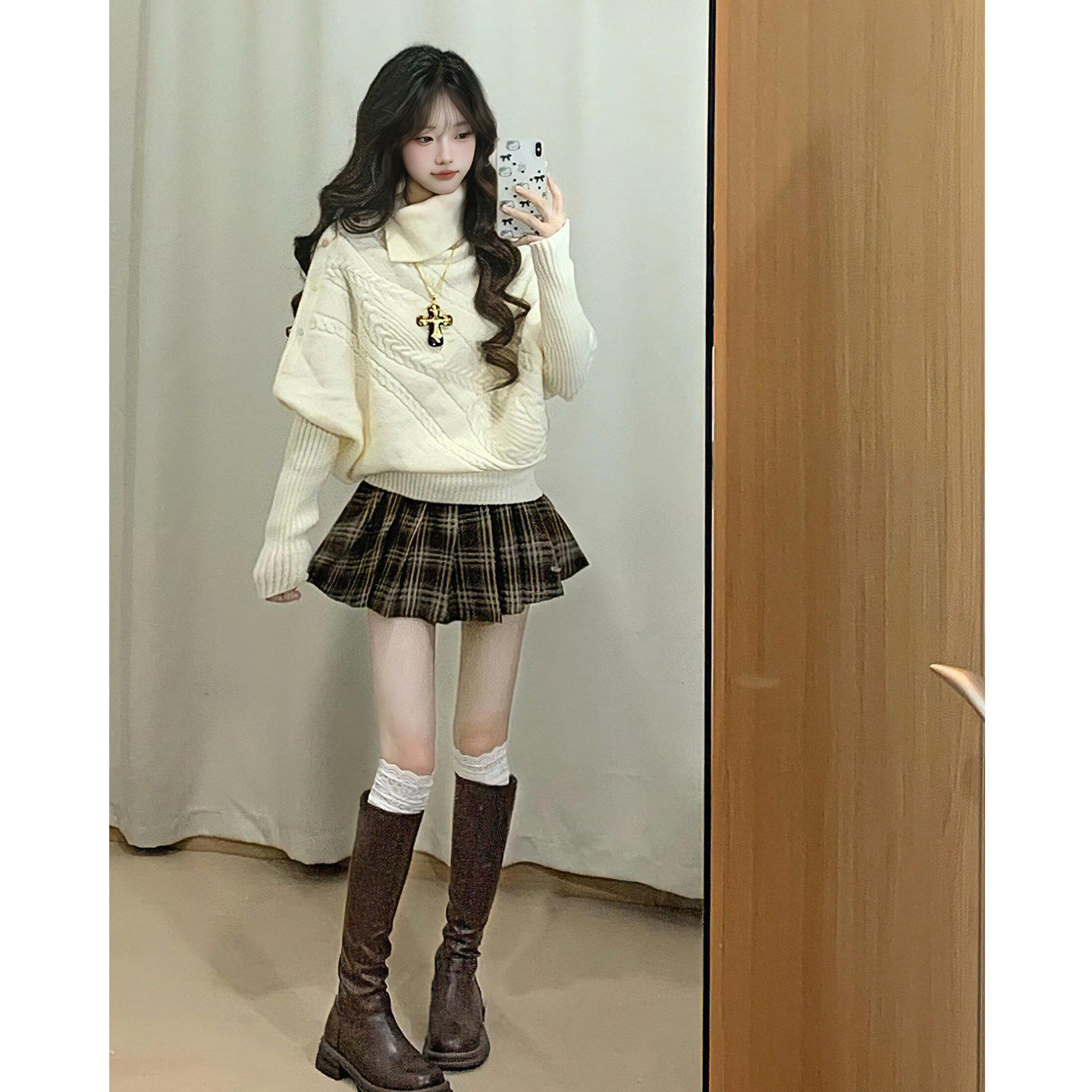 高领麻花毛衣斗篷外套女