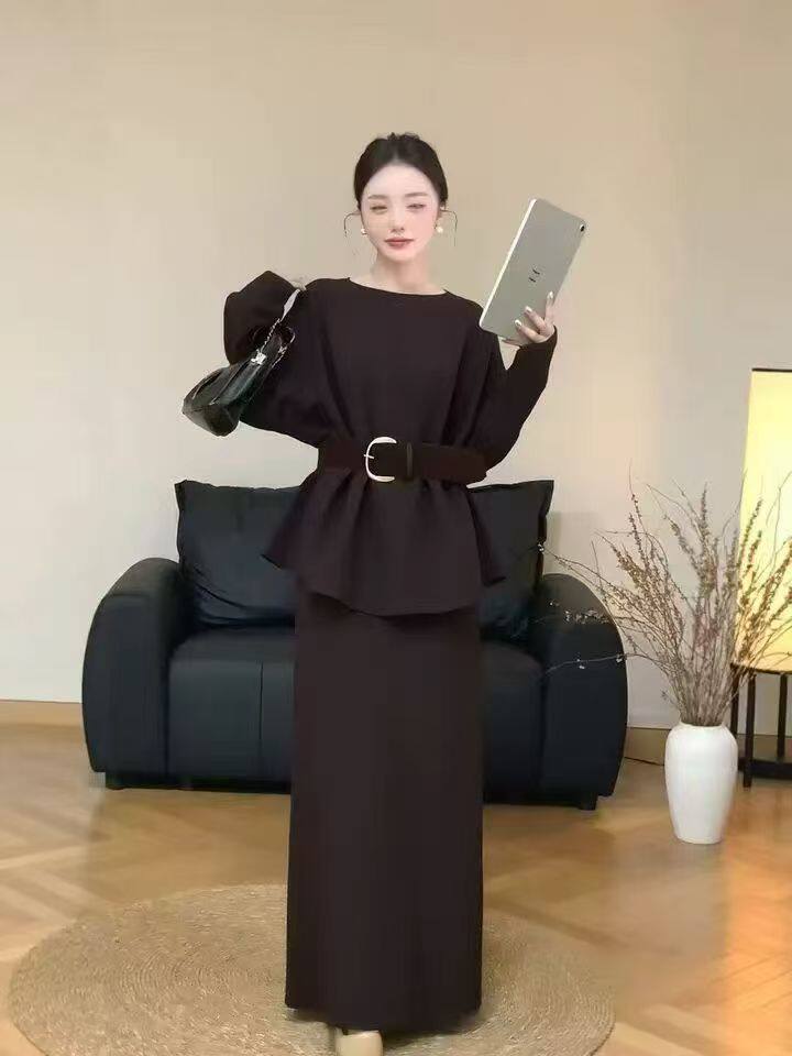 2026秋冬新款时尚气质百搭显瘦休闲针织套装女休闲上衣+半身裙